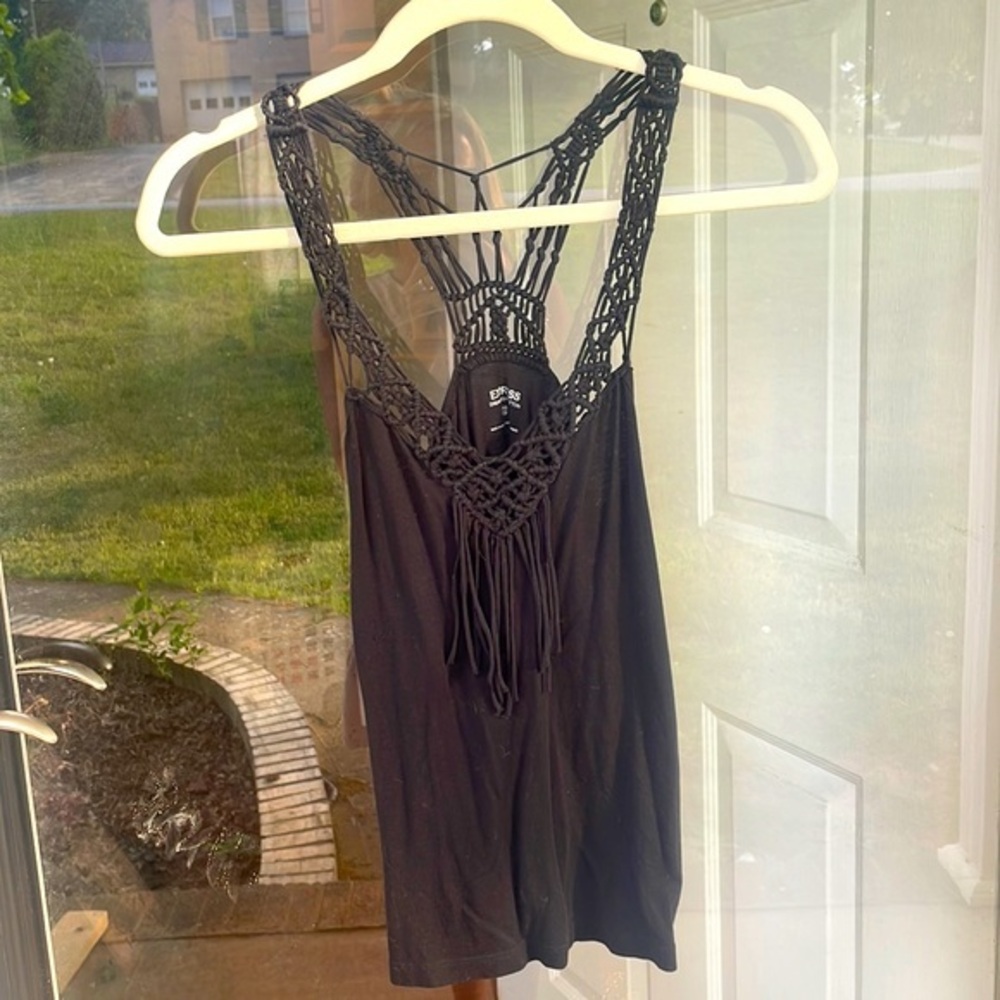Express black tank top with fringe size XS